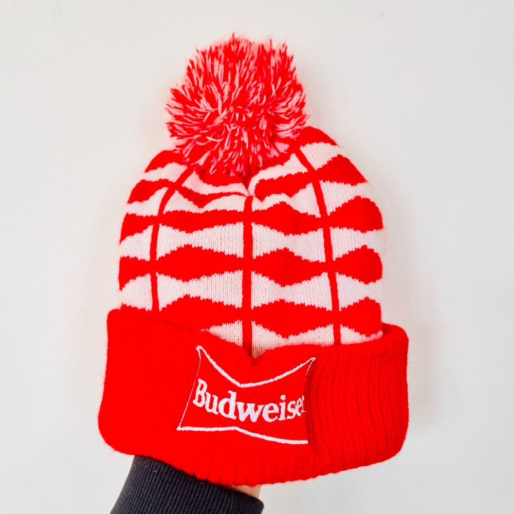 Budweiser Kids Red and White Pom-Pom Beanie